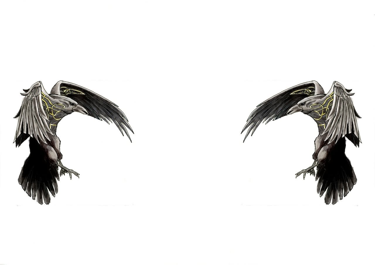 Flying Norse Raven Tattoos Designs