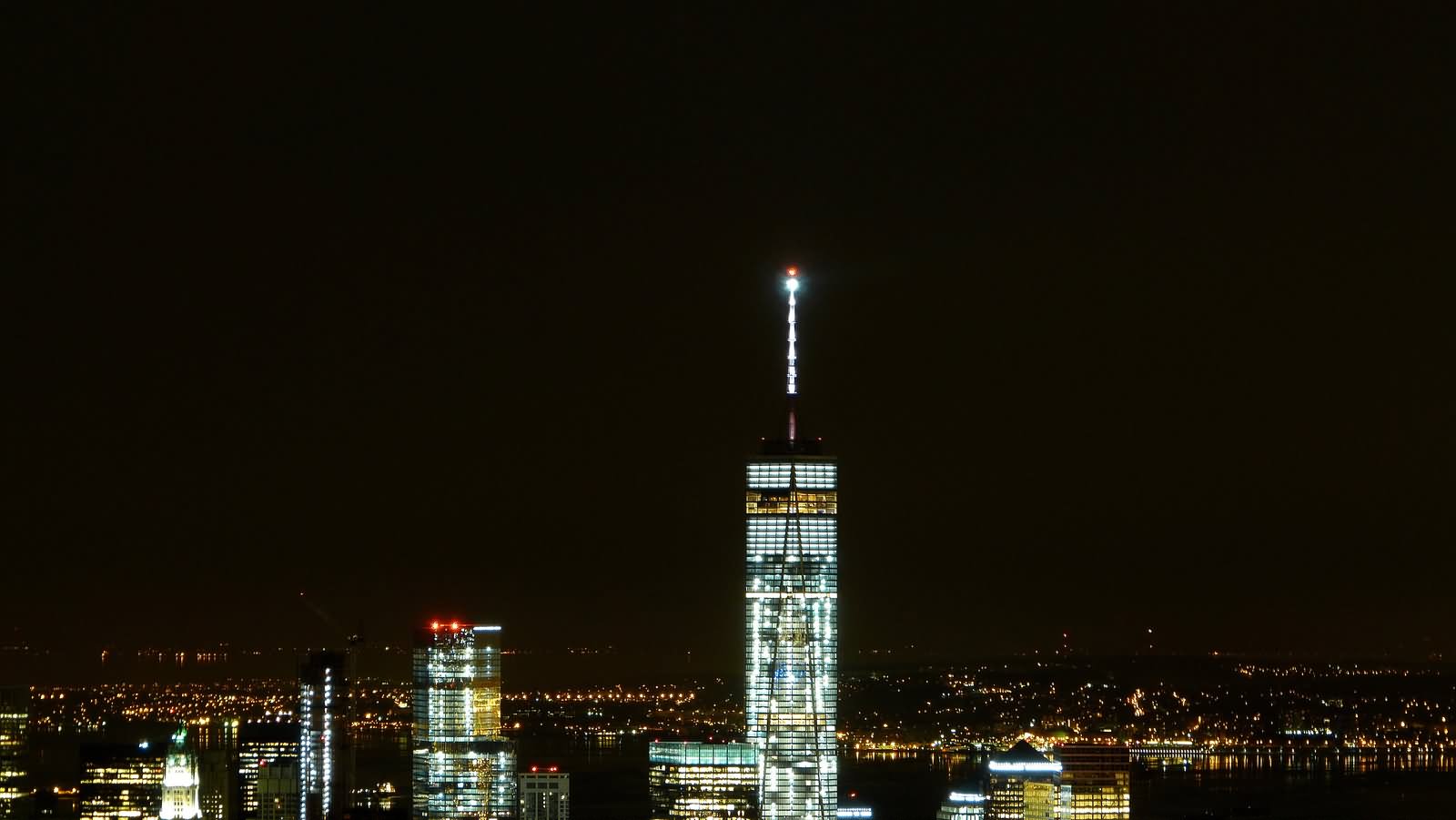 Front View Of One World Trade Center At Night
