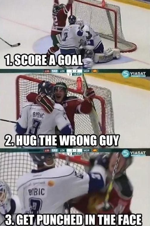 Funny Hockey Meme Hug The Wrong Guy Picture For Facebook