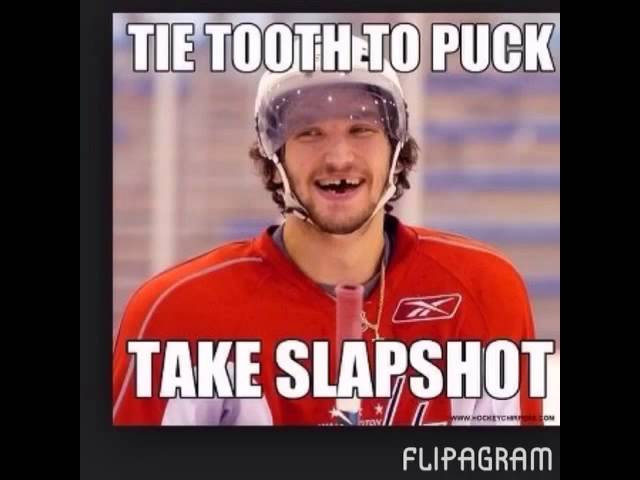 Funny Hockey Meme Tie Tooth To Puck Take Slapshot Picture