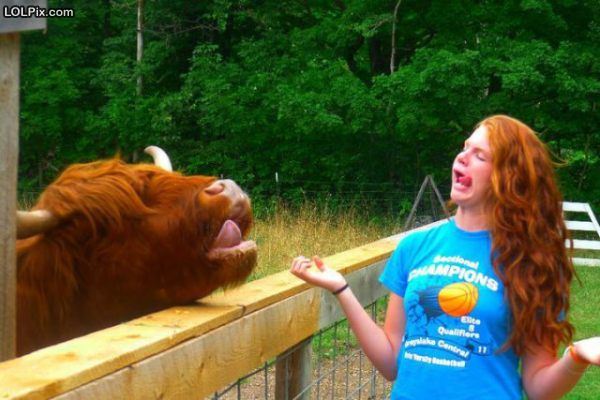 Girl Making Cow Face Funny Image