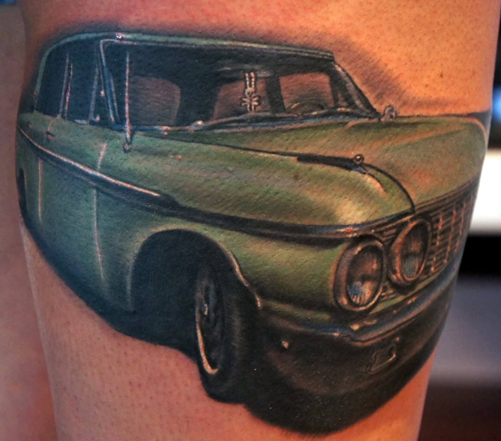 Green Car Tattoo Closeup Picture