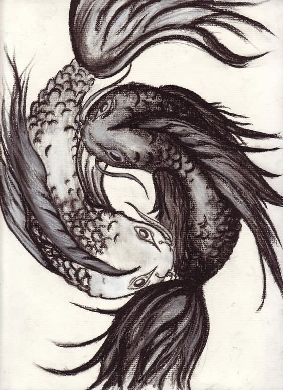 Grey And White Yin Yang Fish Tattoo Design