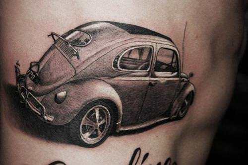 Grey Car Tattoo On Back