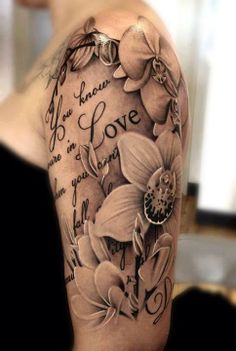 Grey Ink Feminine Flowers Tattoo On Girl Left Half Sleeve
