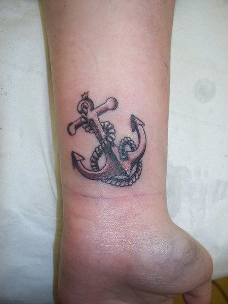 Grey Rope Anchor Tattoo On Wrist