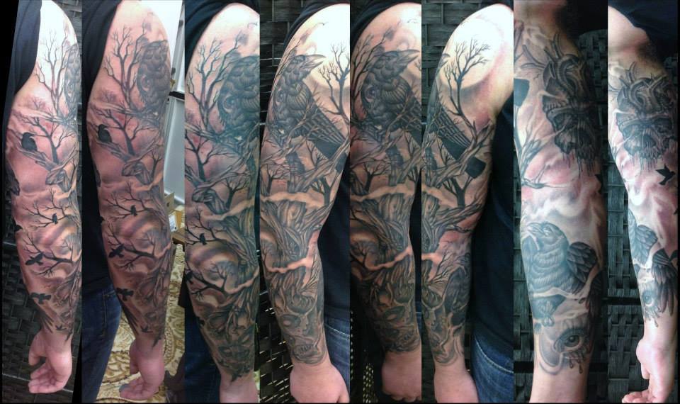 Hugin And Munin Tattoo On Full Sleeve