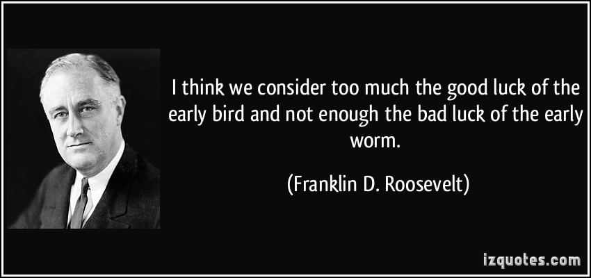 I think we consider too much the good luck of the early bird and not enough the bad luck of the early worm. – Franklin D. Roosevelt