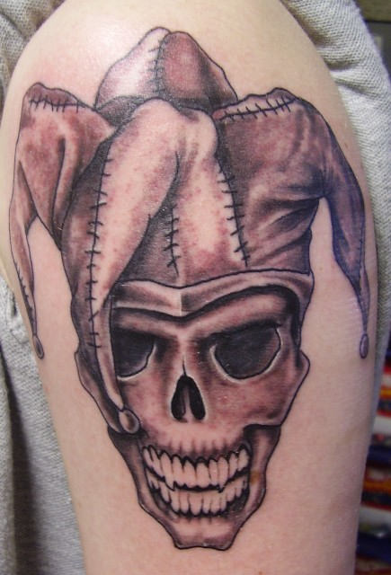 Jester Joker Skull Tattoo On Shoulder