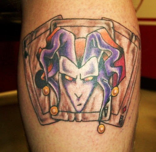Joker Card Tattoo On Leg Calf