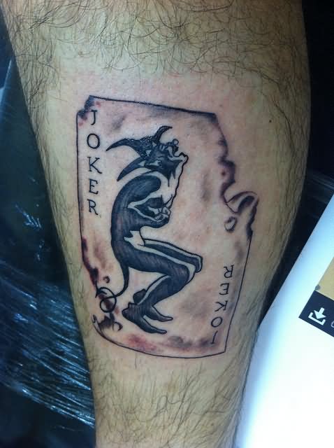Joker Card Tattoo On Leg