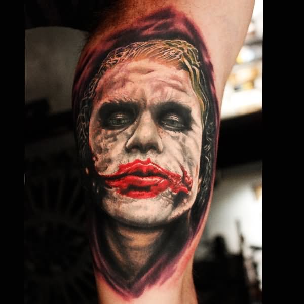 Joker Head Tattoo On Inner Bicep