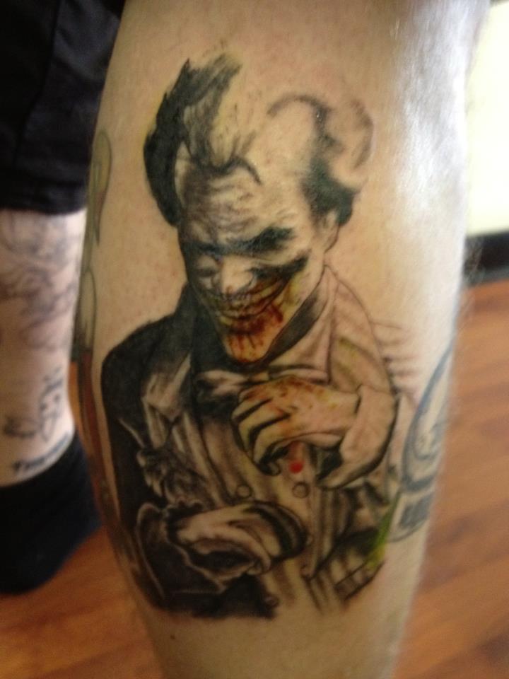 Joker Tattoo On Back Leg by Magentamorbid