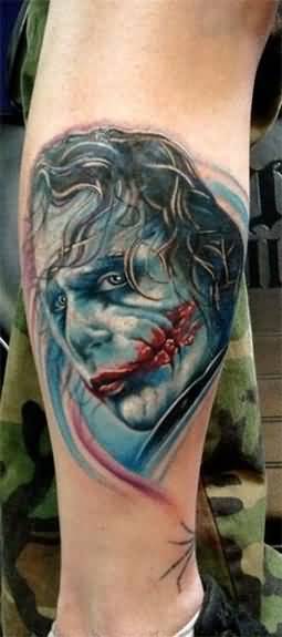 Joker Tattoo On Leg For Girls