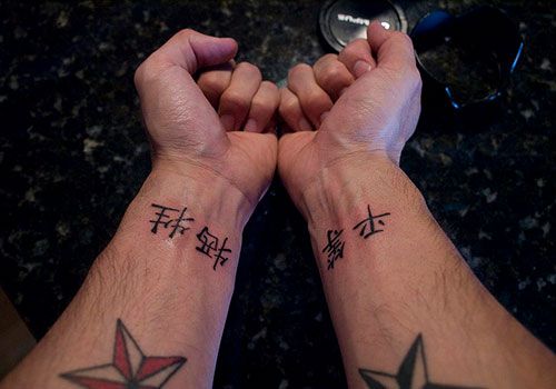 Kanji Tattoo On Both Wrist