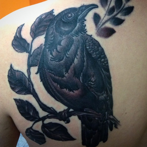 Left Back Shoulder Odin's Raven Tattoo