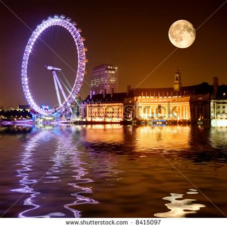 London Eye With Full Moon At Night