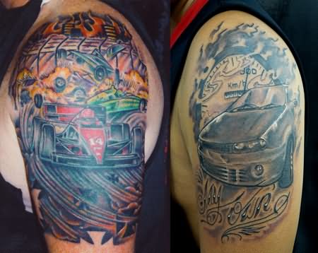 Man Left Shoulder Car Theme Tattoo