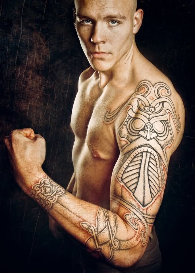 Man Left Sleeve Scandinavian Tattoo