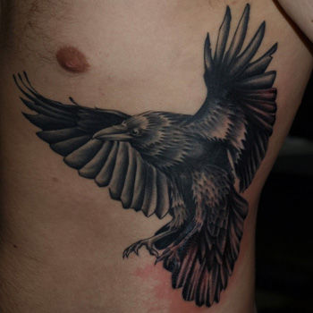 Man Side Rib Norse Raven Tattoo