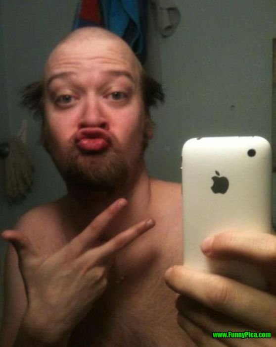 Man With Duck Face Taking Selfie Funny Image