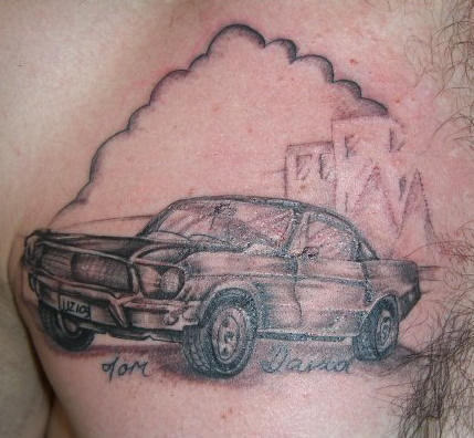 Marvelous Car Tattoo On Chest For Men