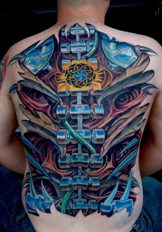 Mechanical Car Theme Tattoo On Full Back