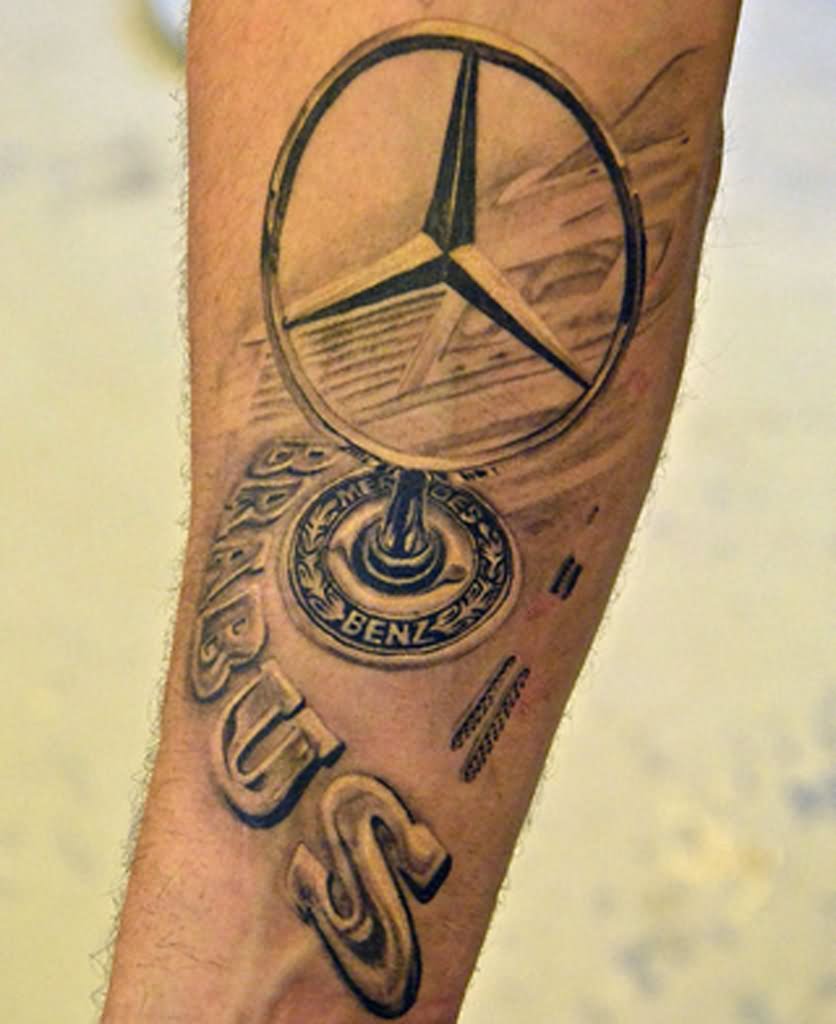 Mercedes Car Logo Tattoo On Right Forearm