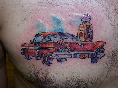 Muscle Car Tattoo on Man Chest