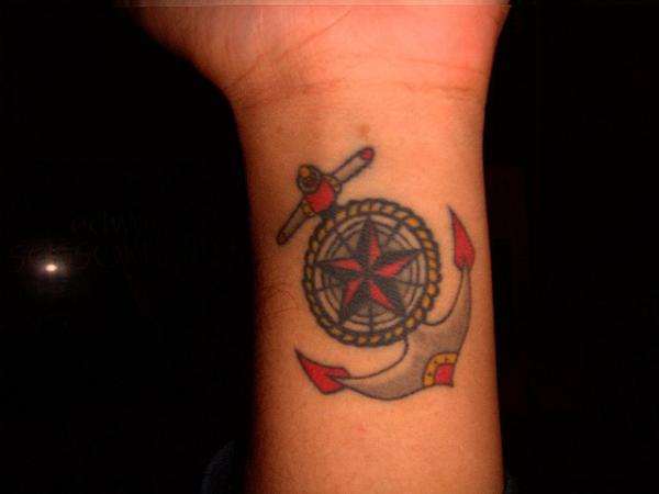 Nautical Compass Anchor Wrist Tattoo