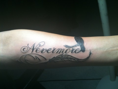 Never More Poe Tattoo On Left Forearm