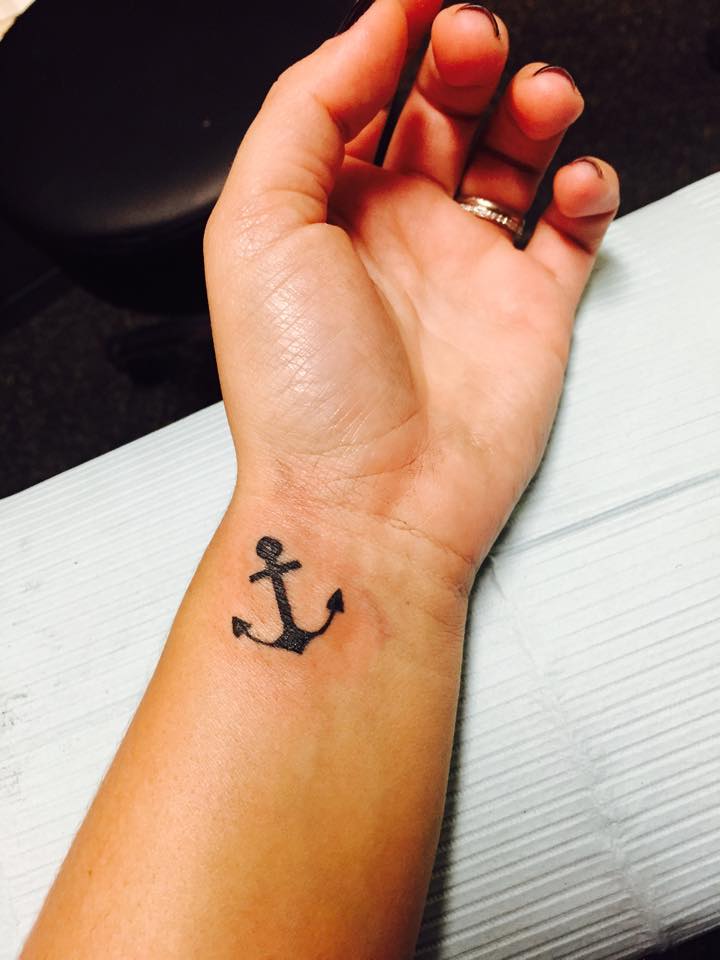 Nice Black Anchor Tattoo On Left Wrist