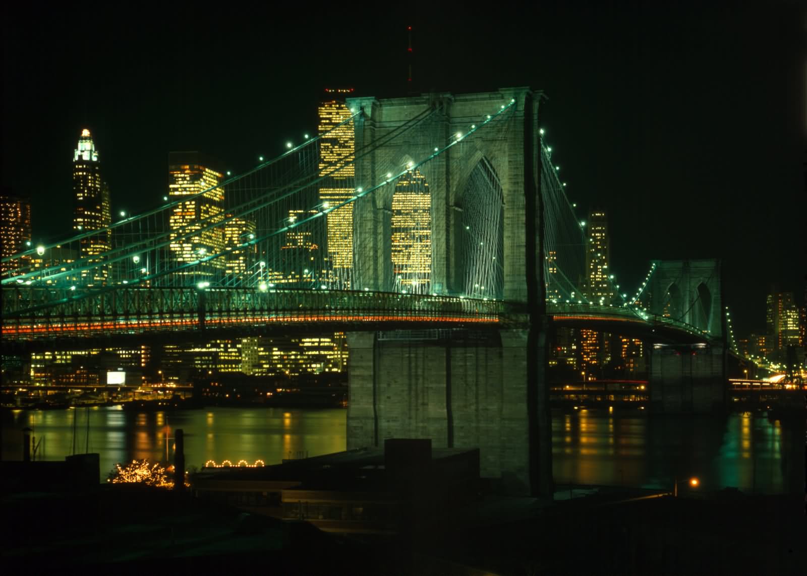 Night Lights On Brooklyn Bridge