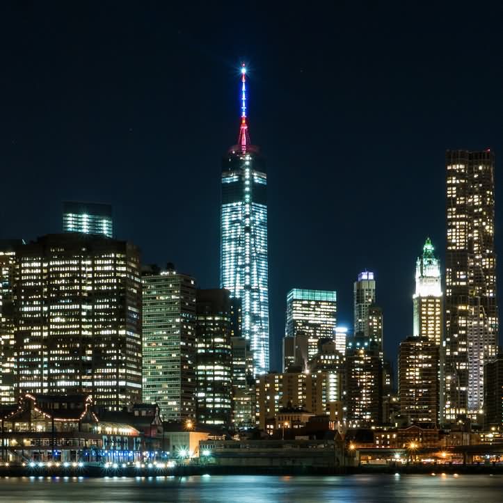 Night View Of One World Trade Center And Surrounding Building