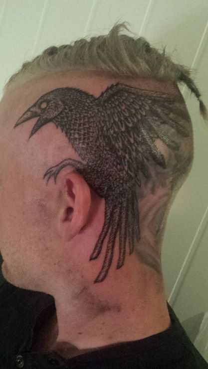 Norse Raven Tattoo On Man Head