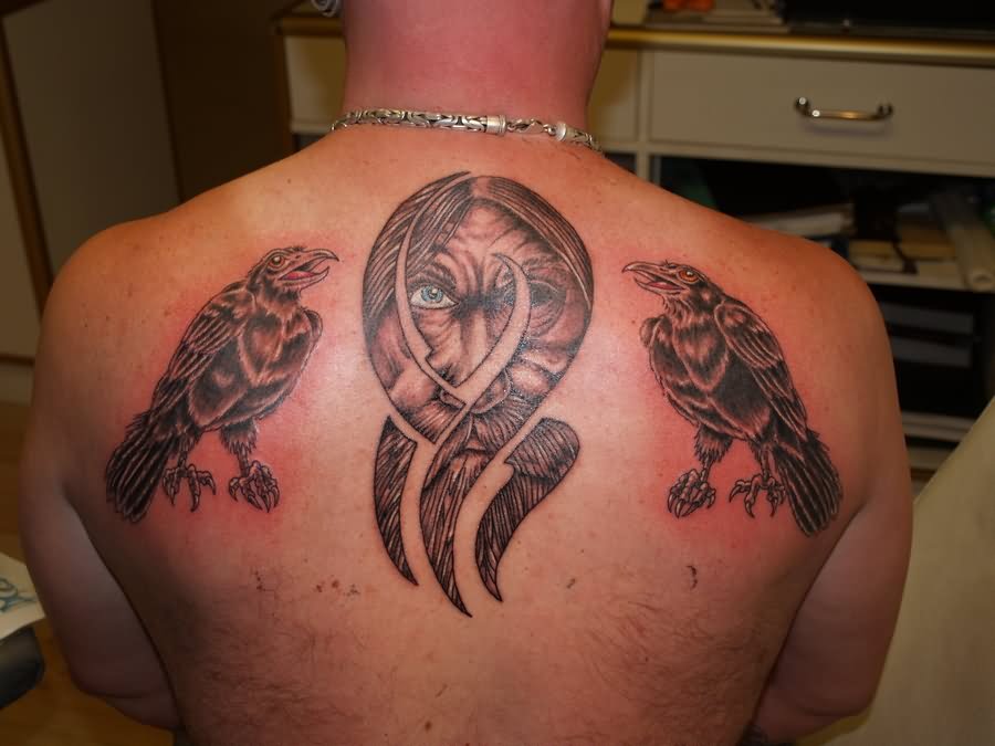 Odin's Raven Tattoo On Upper Back by Torsk1