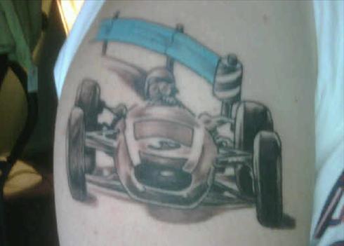Old Racing Car Tattoo On Shoulder