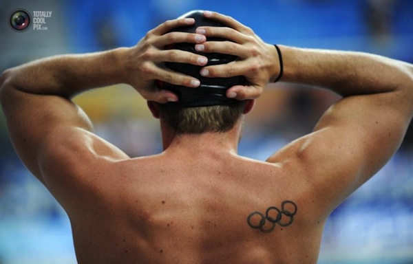 Olympic Symbol Tattoo On Man Right Back Shoulder