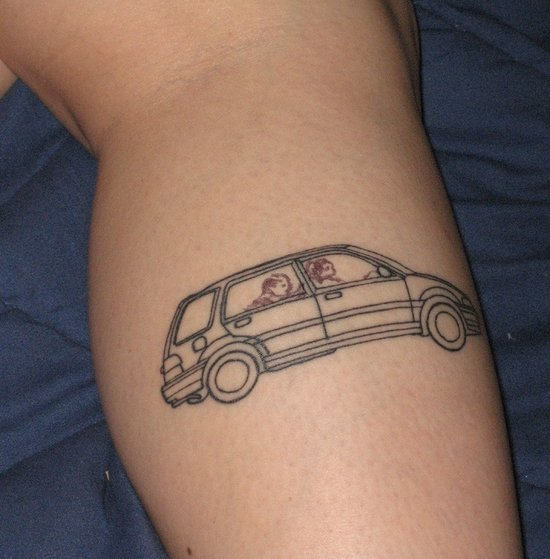 Outline Car Tattoo On Right Leg Calf
