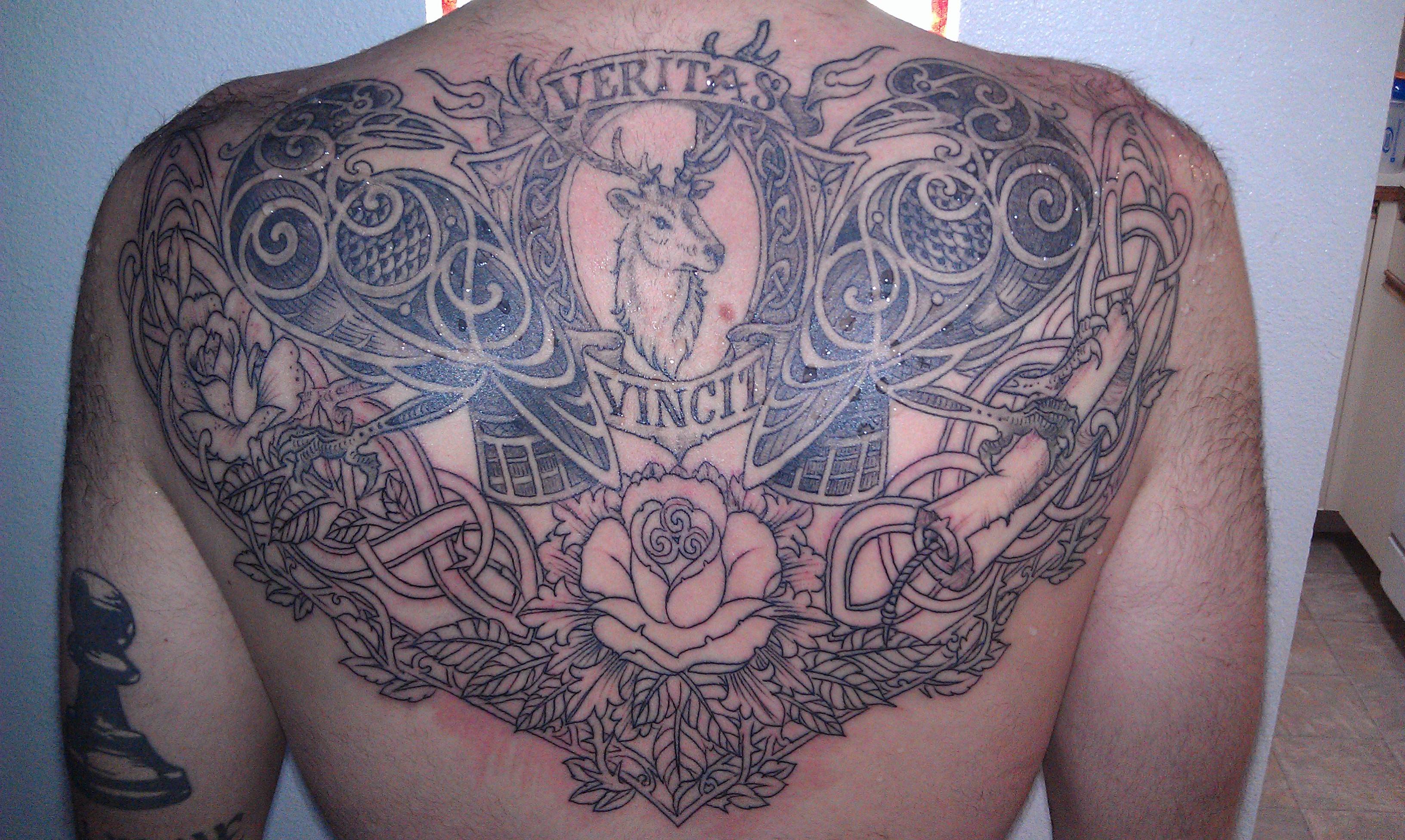 Outline Hugin And Munin Tattoos On Back