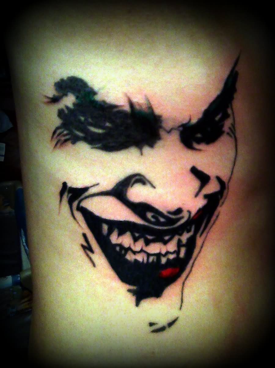 Outline Joker Head Tattoo On Side Rib