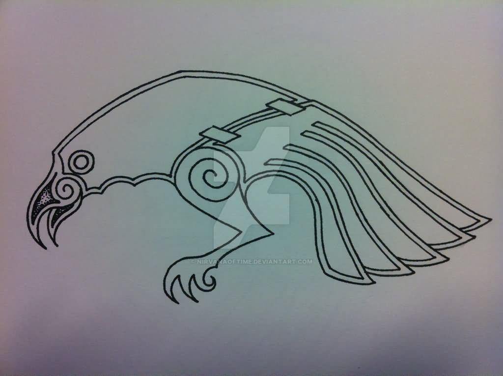 Outline Norse Raven Tattoo by Nirvanaoftime
