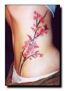 Pink Ink Feminine Flowers Tattoo Girl Side Rib