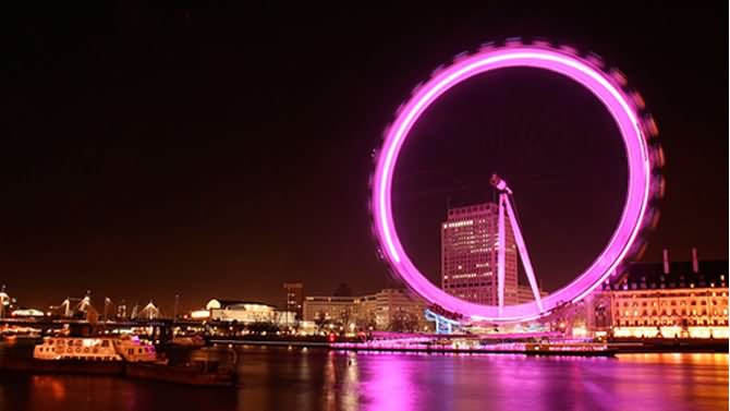 Pink London Eye At Night