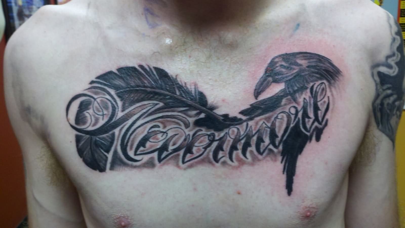 Poe Raven Tattoo On Chest by Jamie