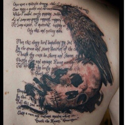 Poe Raven Tattoo On Right Back Shoulder