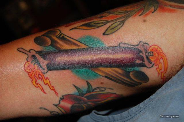 Purple Candle Burning At Both Ends Tattoo on Forearm