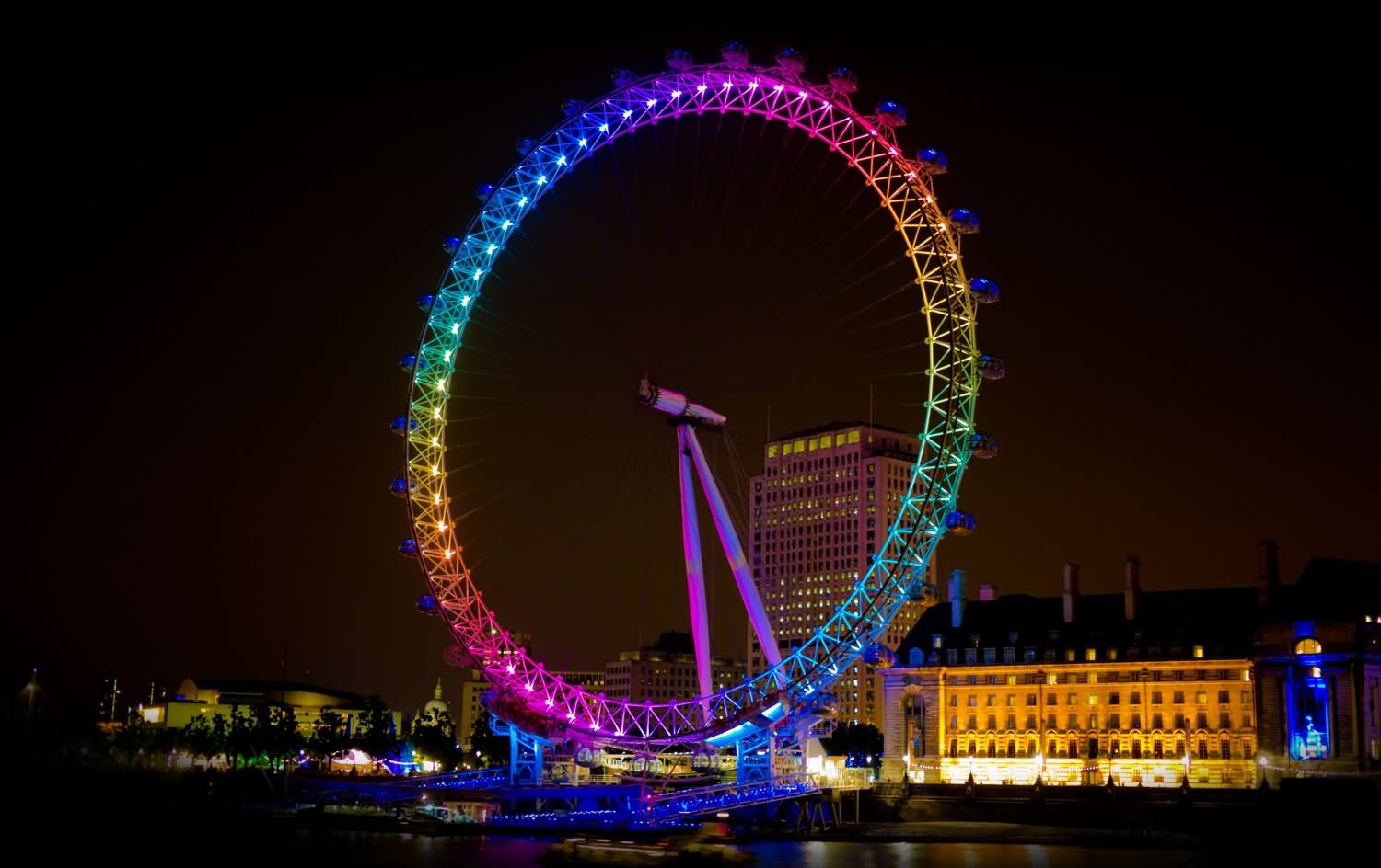Rainbow Colors On London Eye Night View