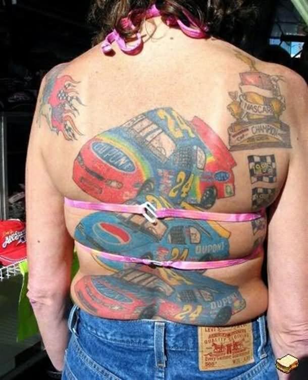 Rally Car Tattoo on Back Body