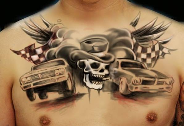Rally Racing Cars Tattoos On Chest For Men